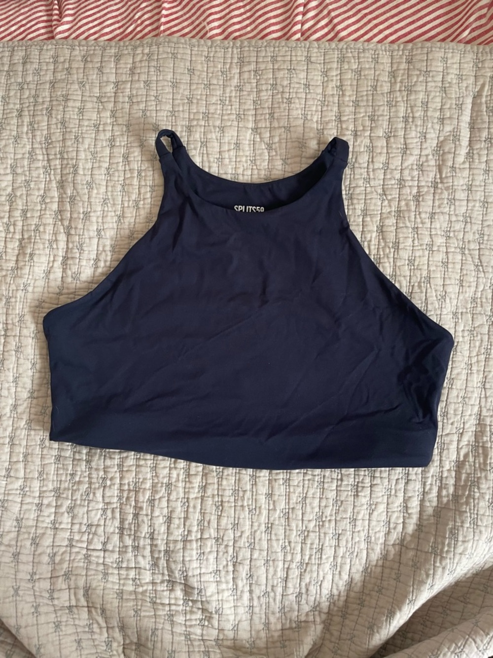 Splits59 Navy High-Neck Crop Tank Top